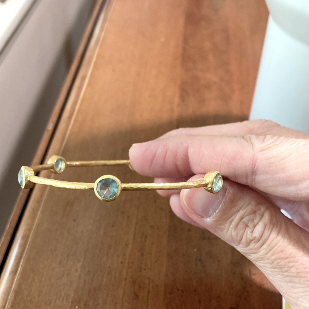 Julie Vos Gold Bangle Bracelet with Light Blue Stones